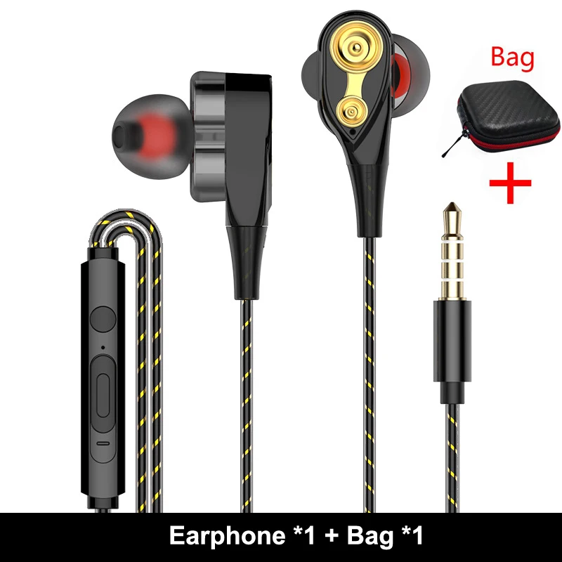 Black with Bag Наушники AWI с двойным приводом и регулятором громкости, игровые гарнитуры с сабвуфером, спортивные наушники для телефона - Цвет: Black with Bag