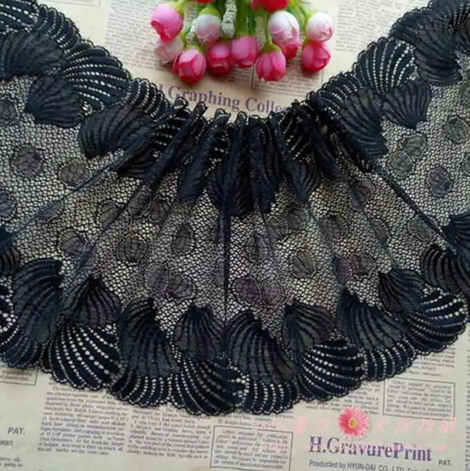 1 Meter 2018 New Arrival 19.5cm Wide French High Quality Lace Trim Elastic Black Fabric for Dress Diy Decoration | Дом и сад