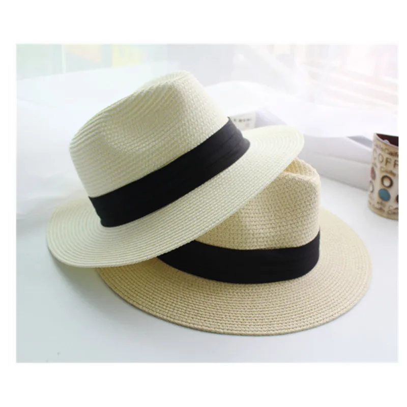 Шляпа женская Соломенная пляжная Панама с черной лентой модная лето|hat uv|sunhats