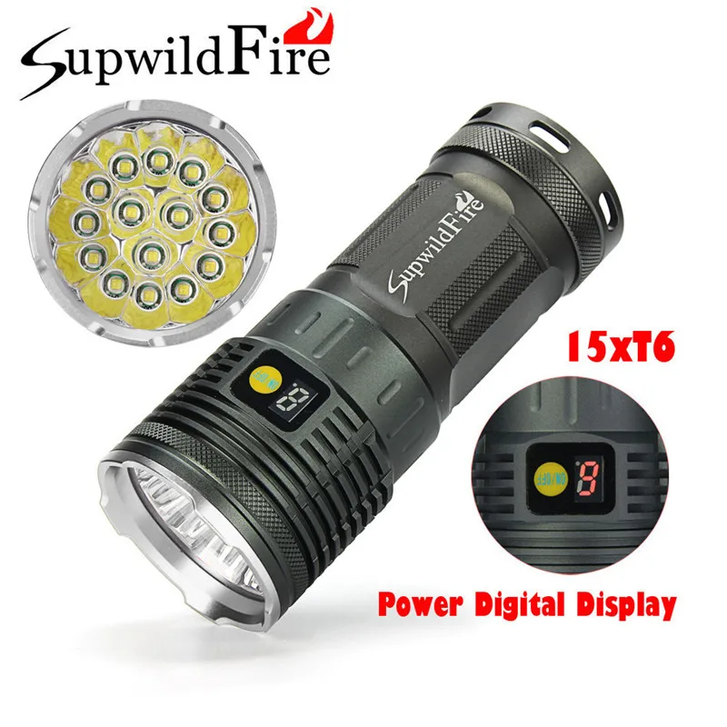 Прямая поставка Supwildfire 50000LM 15 x XM L T6 светодиодный цифровой дисплей для охоты Flashligt 7