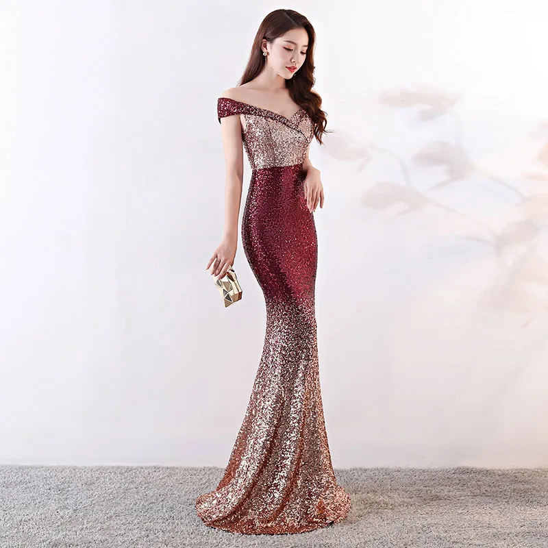 Красное и Золотое градиентное платье с блестками v образным вырезом открытыми