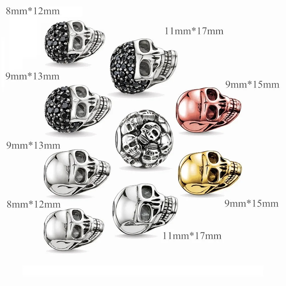Серебряный черный циркониевый череп бусины несколько крошечных бусин Fit браслет