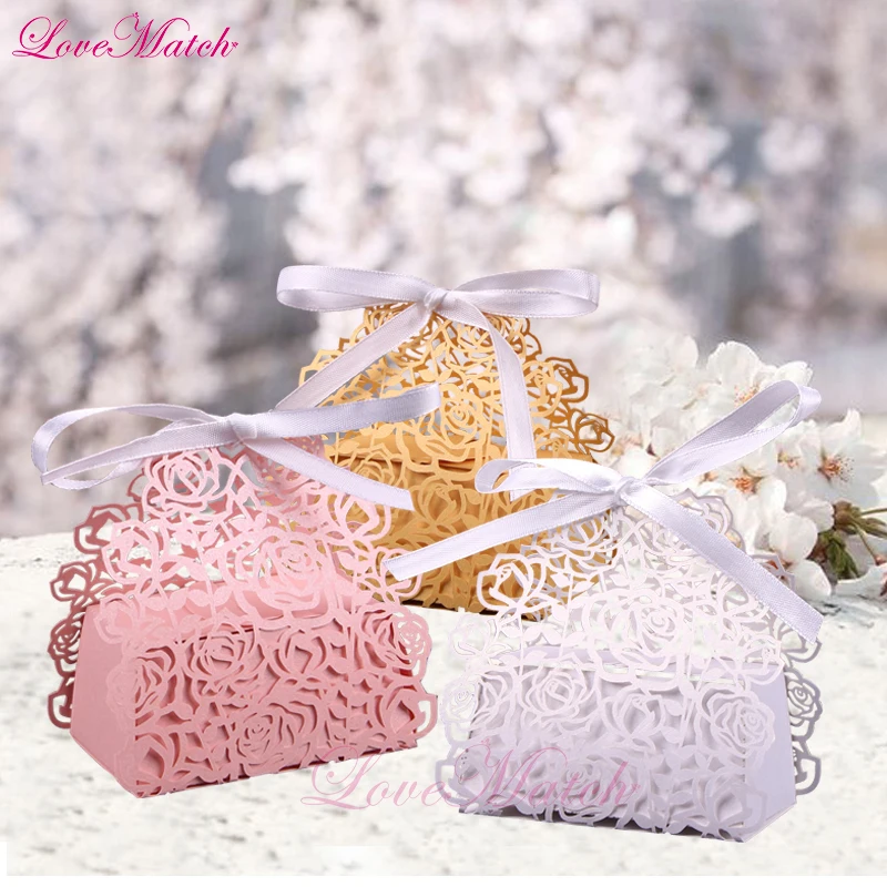 

50pcs Laser Cut Lace Rose Vine Candy Box Delicate Wedding Favor Paper Box Gift Box Party Decoration Marriage Wedding Accessories