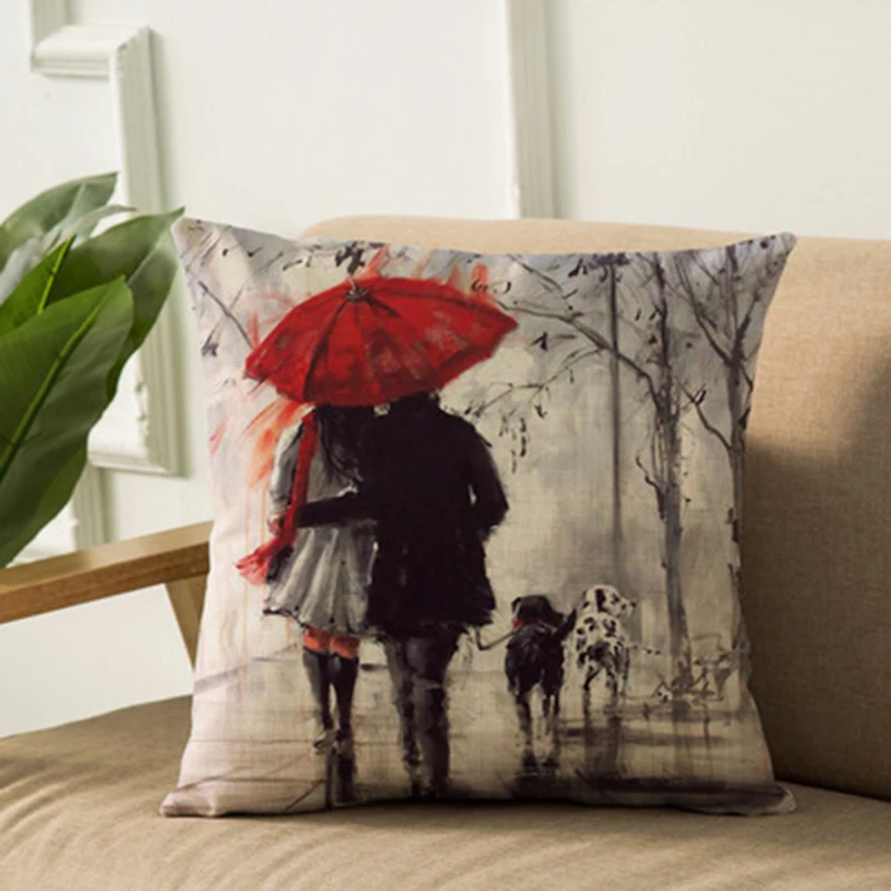 2019 европейская серия красных зонтиков наволочка из льна и хлопка красивая
