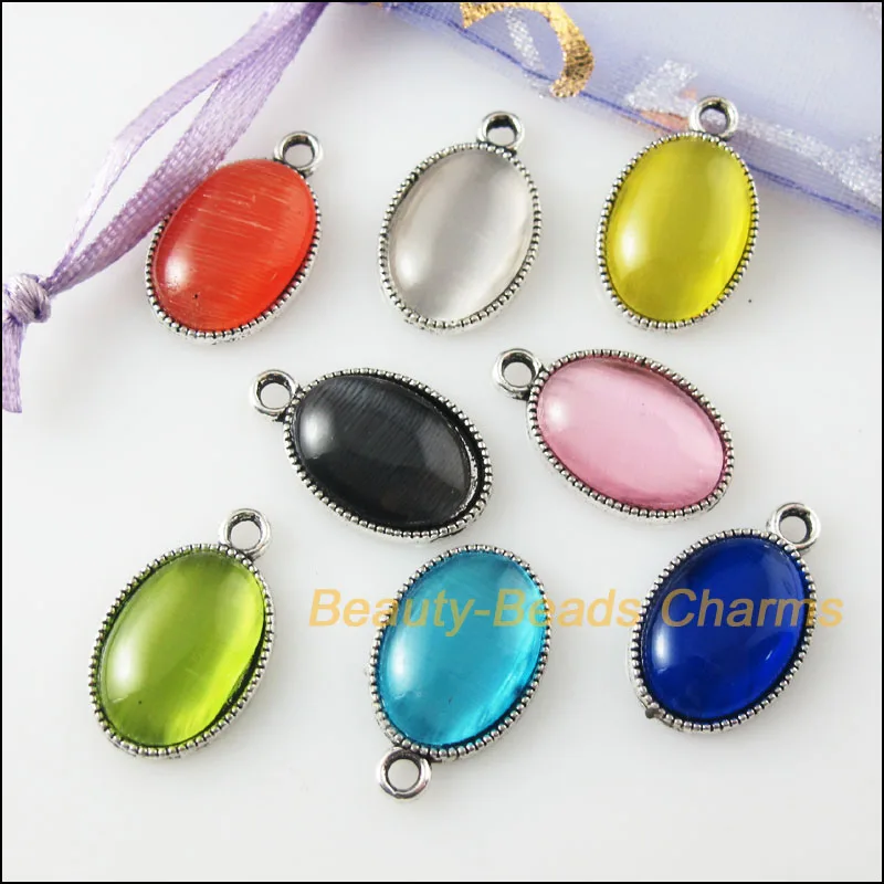 Новые 16 шт смешанные Ретро тибетский серебряный камень Овальные Подвески 11.5x19mm |