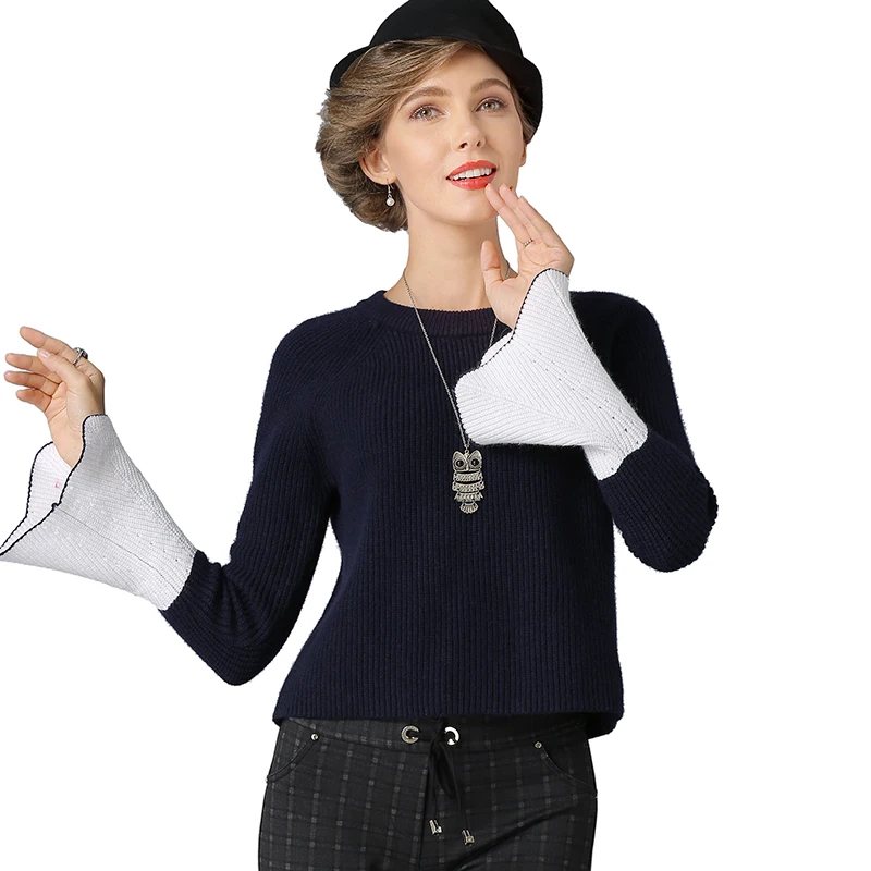 2019 женский свитер толстый Повседневный вязаный с круглым вырезом и Расклешенным