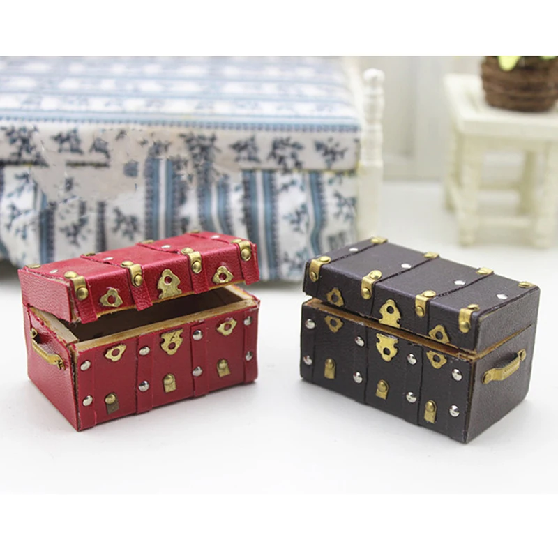 Vintage Wood Case with Leather and Golden Holder Dollhouse Furniture Accessories 1:12 Miniature Treasure Chest | Игрушки и хобби