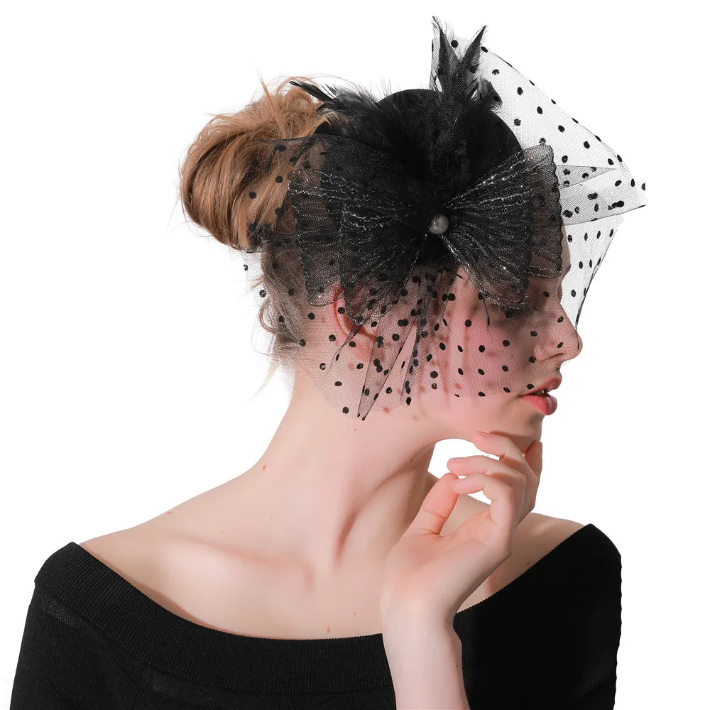 В черный горошек для маленьких девочек головной убор Sinamay в комплекте свадьбы