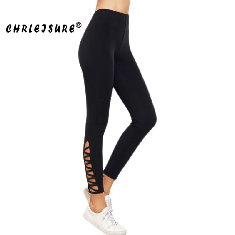 CHRLEISURE эластичные леггинсы Женские однотонные леггинсы для фитнеса тренировок брюки женские модные уличные полые леггинсы