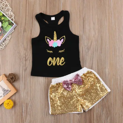 2 шт. футболка и шорты с блестками для девочек|Комплекты одежды девочек| |