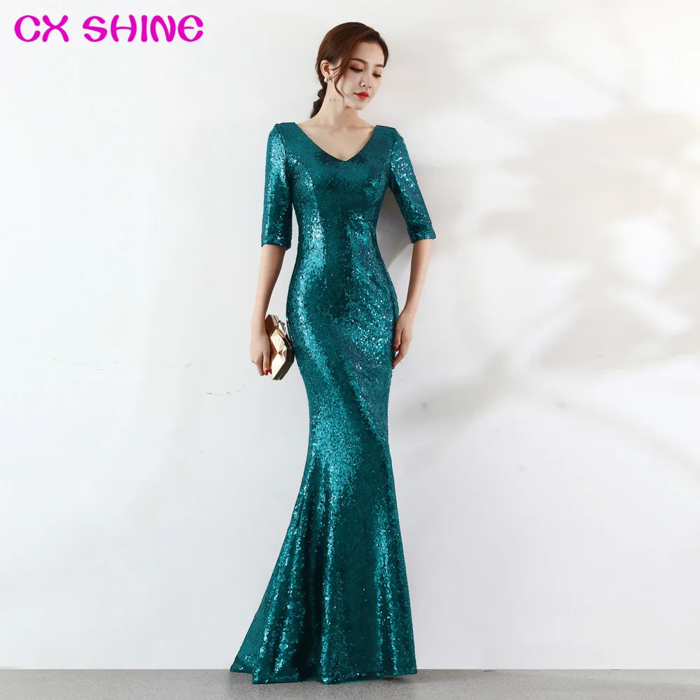 Длинные платья подружки невесты с блестками и рукавом до локтя светоотражающее