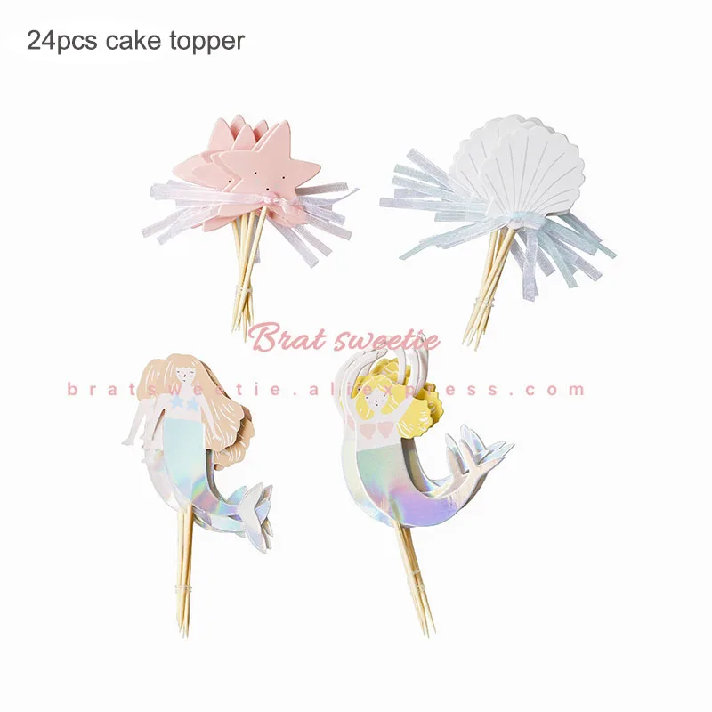 24pc MMD lasertopper Топпер для торта в виде русалки, топперы для торта под морем, вечерние украшения для вечеринки в честь рождения ребенка - Цвет: 24pc MMD lasertopper