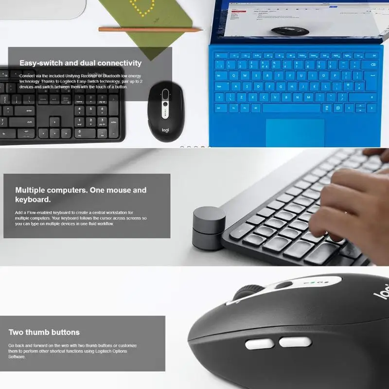 Беспроводная Bluetooth мышь logitech M590, бесшумная оптическая мышь, двухрежимный нано-приемник, мышь для дома и офиса, для ПК и компьютера