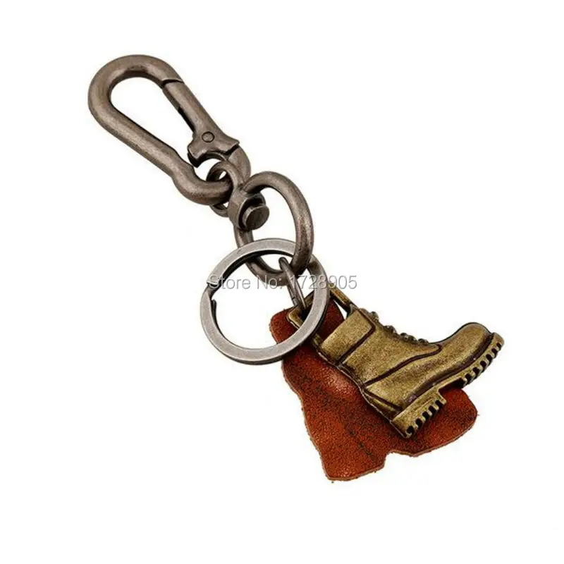 Креативный мужской брелок для ключей цепочка из кожи с бронзовым сплавом
