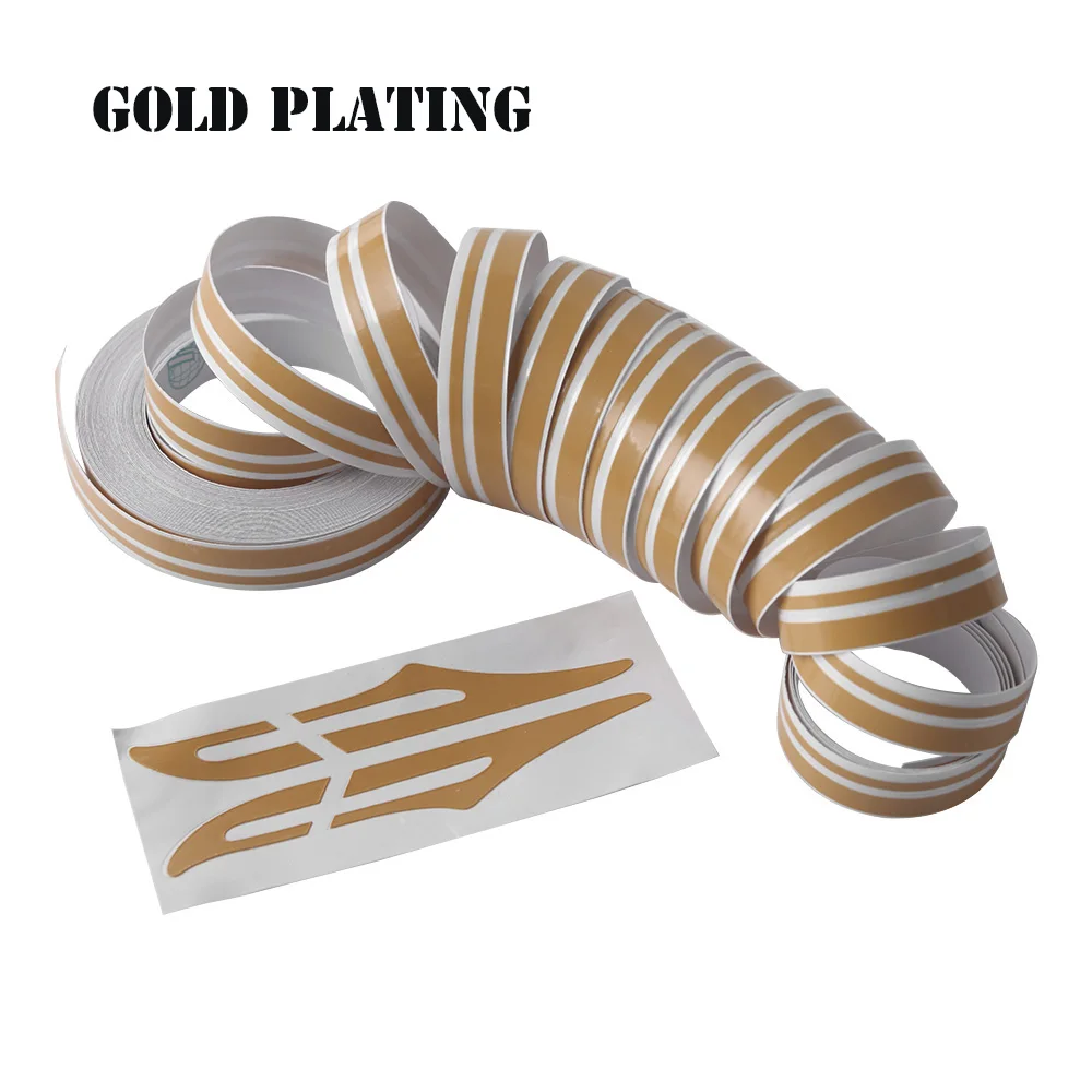 gold plating 12 мм Булавки в полоску Клейкие ленты наклейка виниловая Наклейки для автомобиля стимлайн белый цвета: золотистый, серебристый двойной линии мотоцикл автомобиль Стайлинг Аксессуары - Название цвета: gold plating