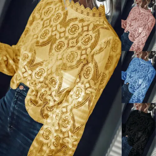 Женская кружевная Свободная Повседневная Блузка с длинным рукавом Новинка лета