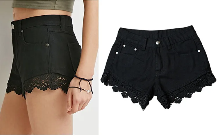 Женские повседневные кружевные шорты черные Лоскутные большого размера