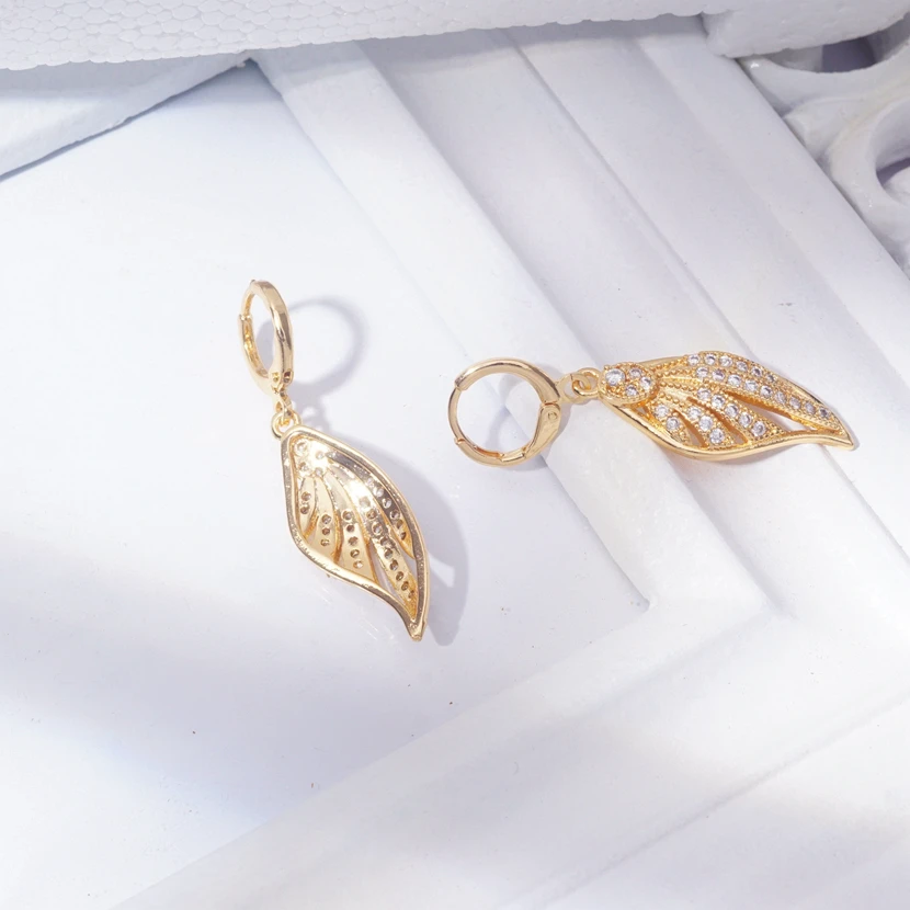 Vintage Leaf Crystal Wedding Drop Earrings for Women Gold Filled Korean Bridal Hoop Earring Fashion Jewelry Dropshipping