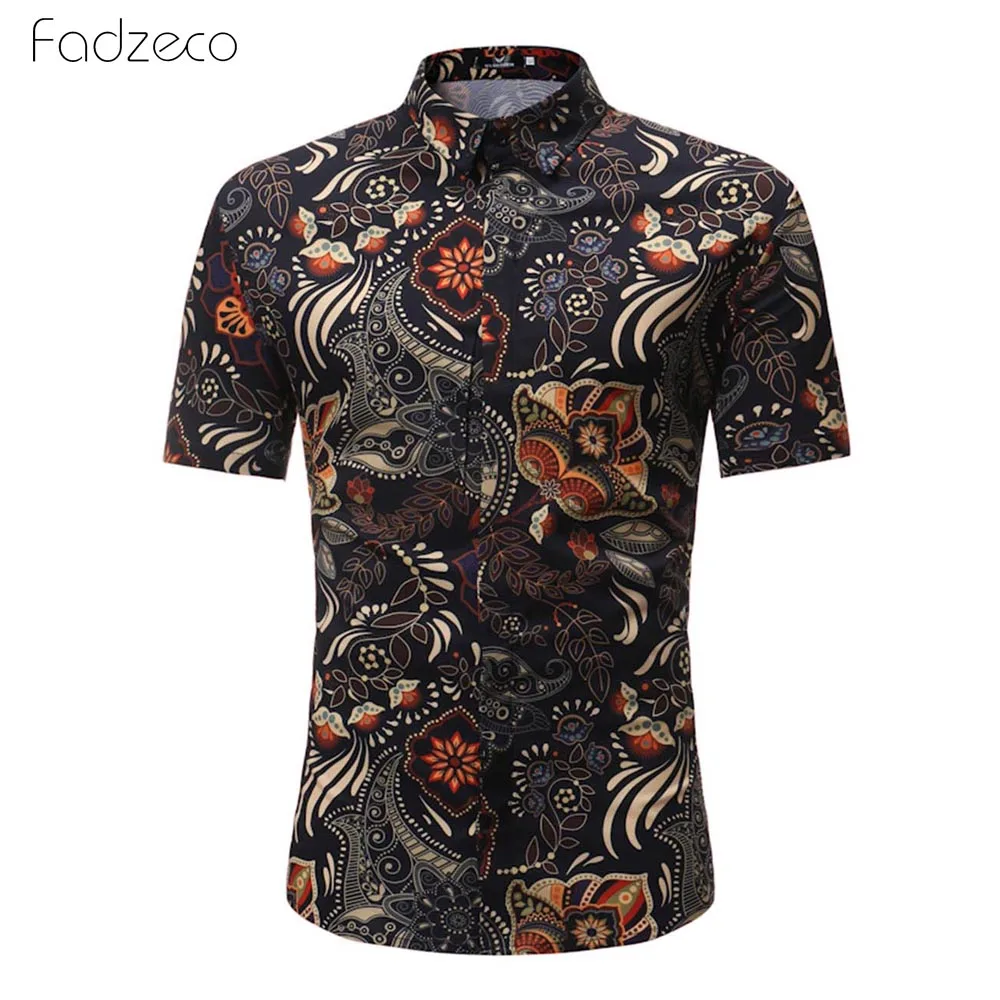 Мужская рубашка с отложным воротником Fadzeco черно белая короткими рукавами и