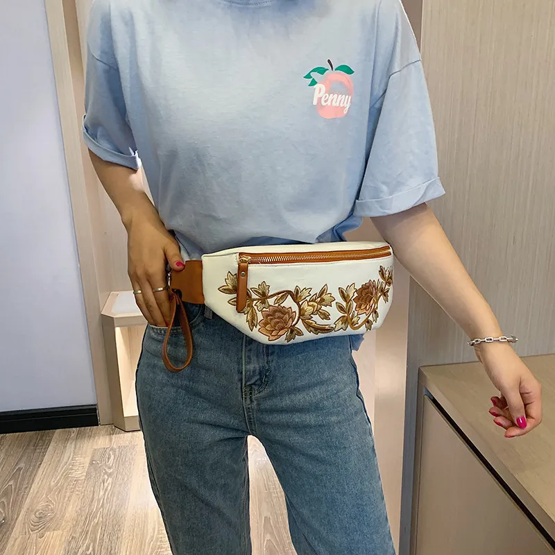 Flower Embroidery Bag Luxury Brand Designer Women Chest Shoulder Crossbody Bags Ladies Canvas Belt Zipper Sac Floral Waiste | Багаж и