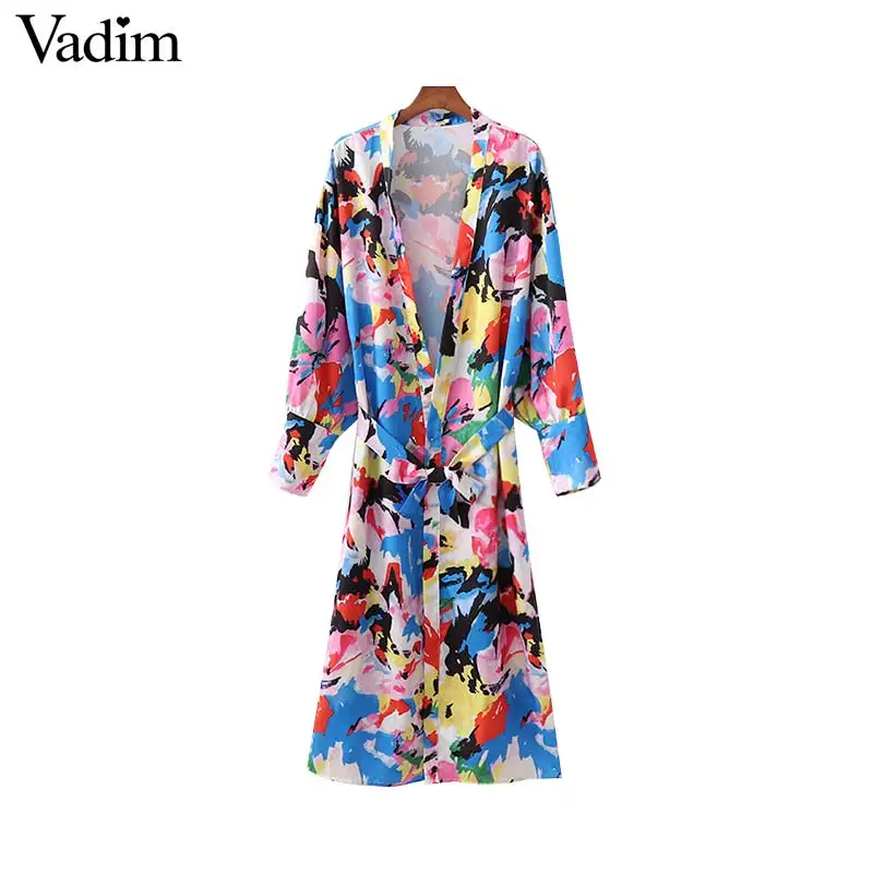 Вадим Женщины Элегантный цветочный принт свободные длинные траншеи галстук
