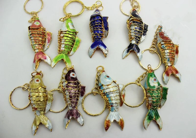 Cloisonne Swing 6,5 Koi Fish брелки брелок Ретро Китай карп эмаль ювелирные изделия аксессуары брелок Подвеска этнический подарок