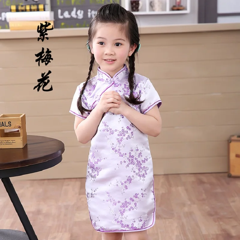 Платье-Ципао детское в китайском стиле с цветочным рисунком на новый год 2020 |