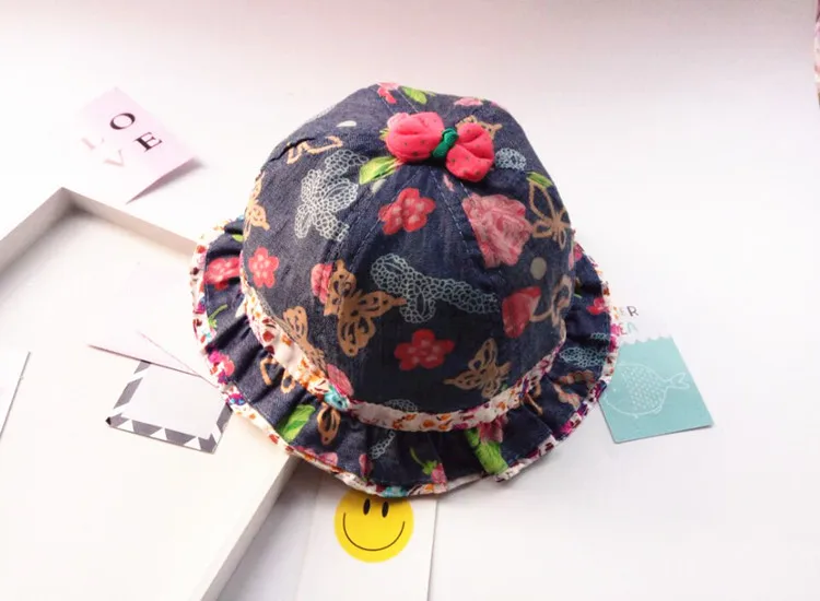 Шляпа с цветочным рисунком для маленьких девочек Красивая джинсовая хлопковая