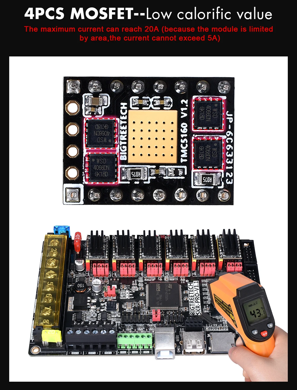 BIGTREETECH TMC5160 V1.2 SPI Драйвер шагового двигателя 4.4A части 3d принтера для Ender 3 SKR V1.3 Pro плата управления VS TMC2130 SPI