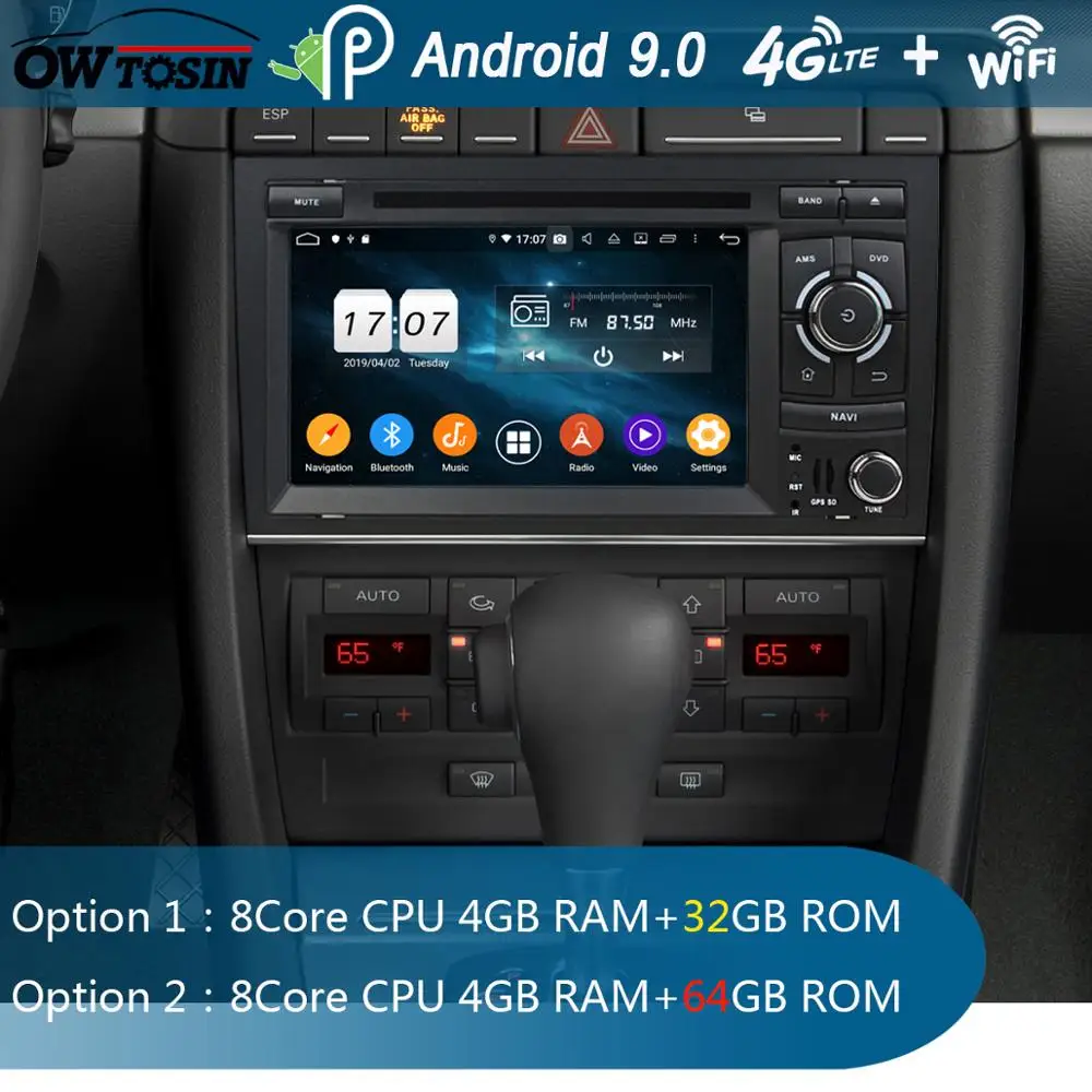 " ips 8 ядерный 4G+ 64G Android 9,0 автомобильный DVD радио мультимедиа gps Navi для Audi A4 B6 B7 S4 2002-2008 DSP CarPlay Parrot BT стерео