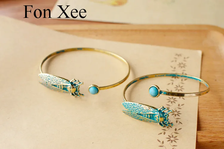 Fon XEE открытый зеленый Цикада манжета браслет для женщин Регулируемый Браслет