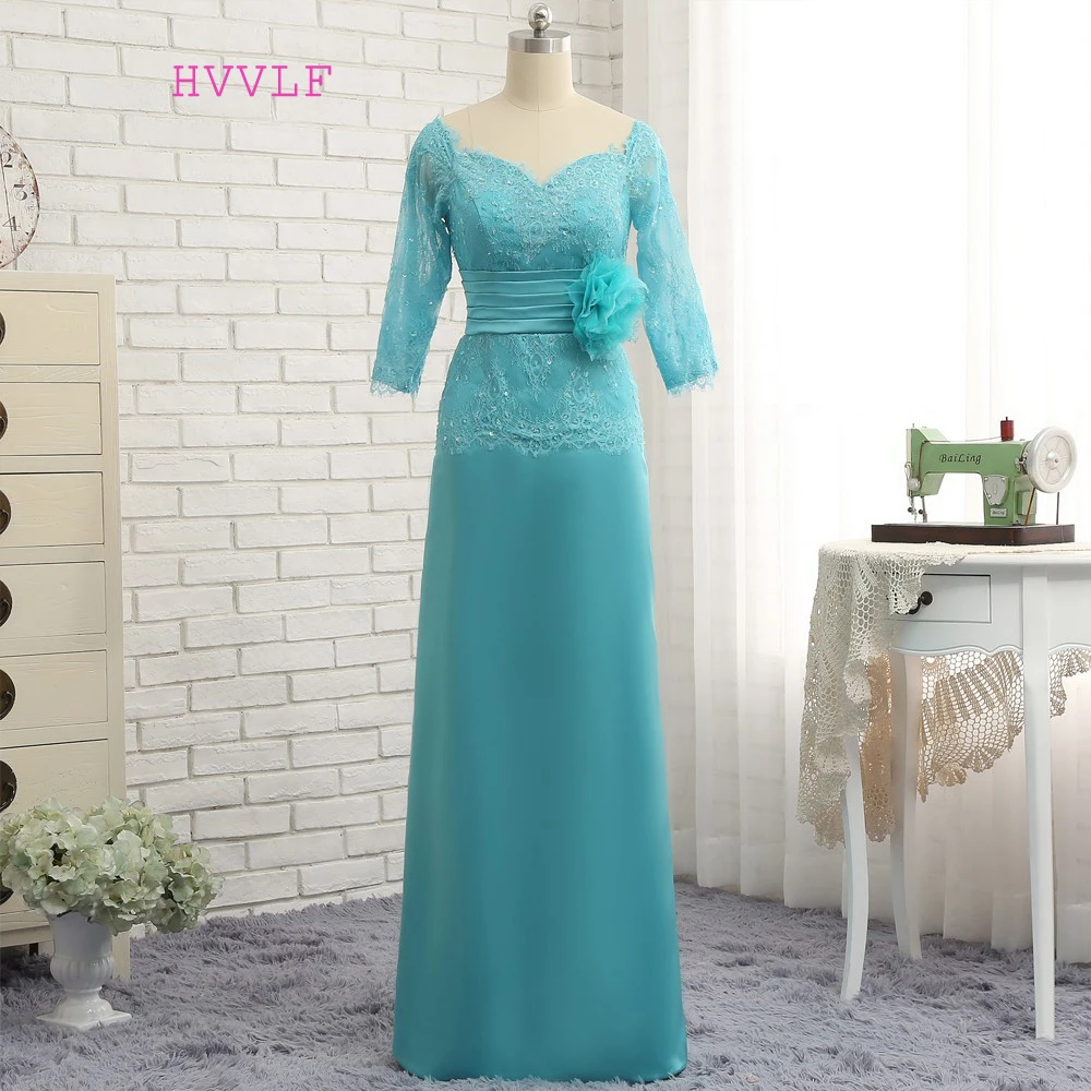 

Real Photo Mother Of The Bride Dresses A-line 3/4 Sleeves Chiffon Lace Plus Size Long Mother Dresses For Wedding