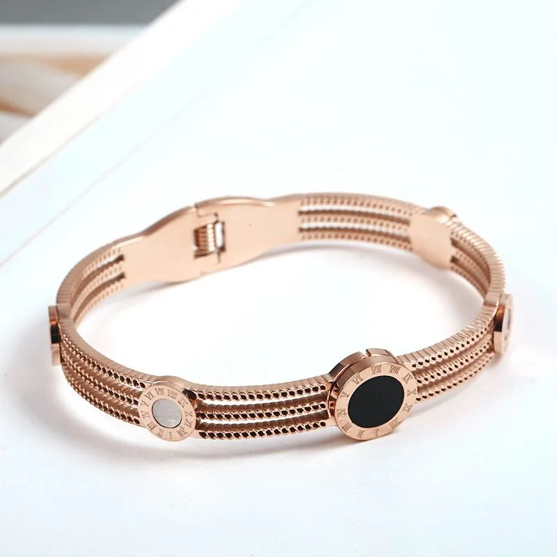 Браслет из нержавеющей стали 316 с кристаллами розового золота и римскими цифрами