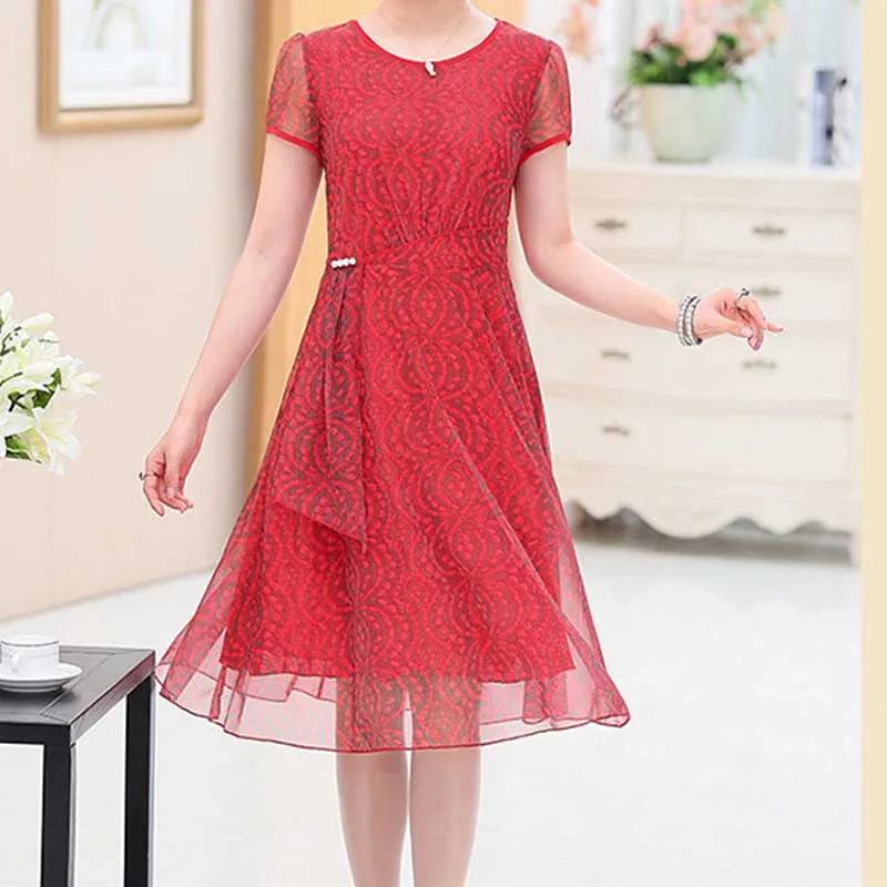 Платье средней длины большие размеры окантовка печать старости P8625 | Женская