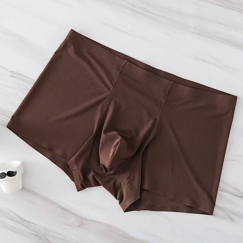 Coffee Нейлоновые мужские боксеры бесшовные шелковые антибактериальные Боксеры Нижнее белье спандекс плюс размер сексуальные мужские трусы мужские боксеры - Color: Coffee