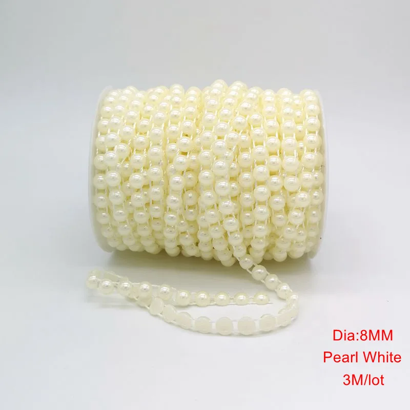 8mm 3M 2-8 метров, 4, 6, 8 мм, половинки жемчужных бусин, пластиковые бежевые жемчужные бусины, отделка жемчугом с плоской задней стороной, цепочка для одежды, товары для рукоделия - Цвет: 8mm 3M