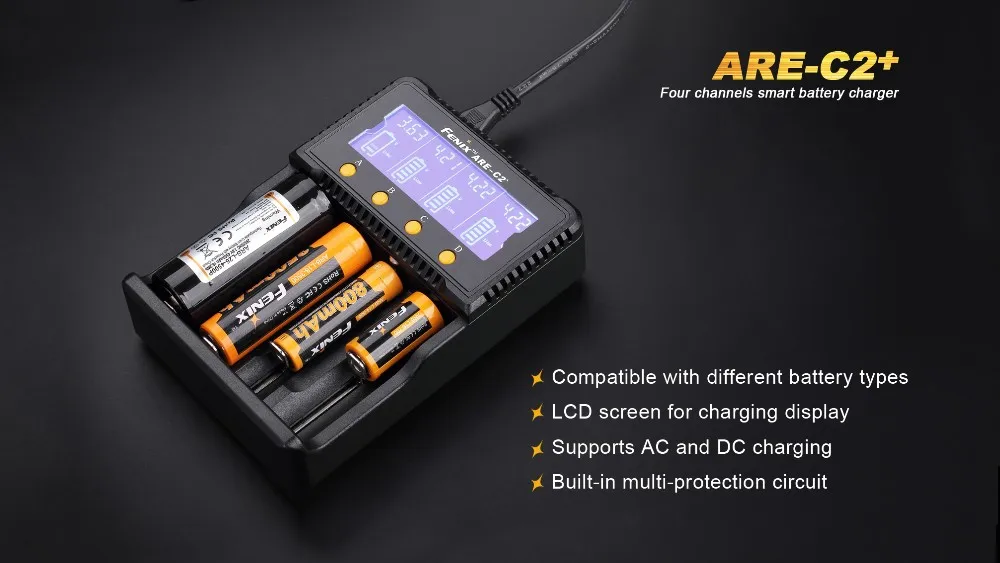 Оригинальное умное зарядное устройство Fenix ARE-C2 Plus для литий-ионных NiMH Nicd RCR123 18650