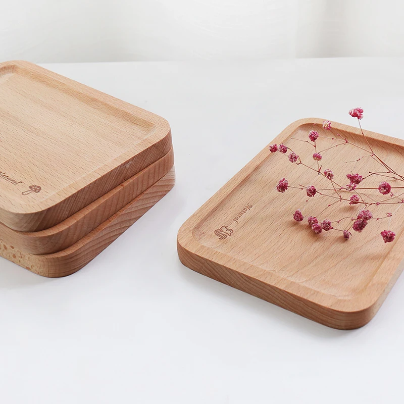 Деревянный поднос из бука с логотипом четырех цветов прямоугольный японский для