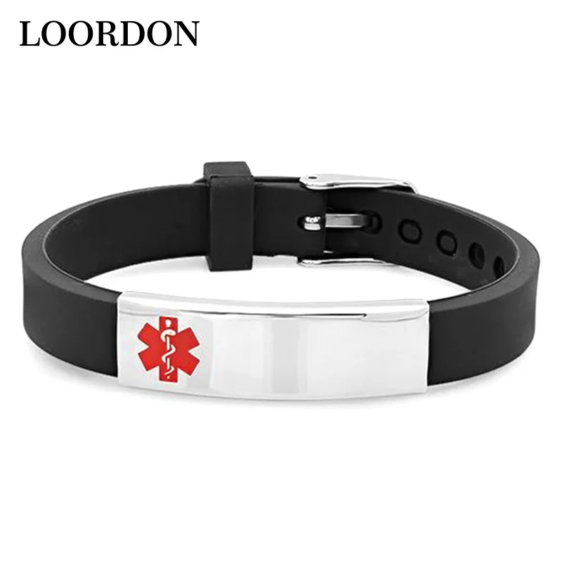 Loordon Нержавеющая сталь Спецодежда медицинская оповещения ID браслет черный