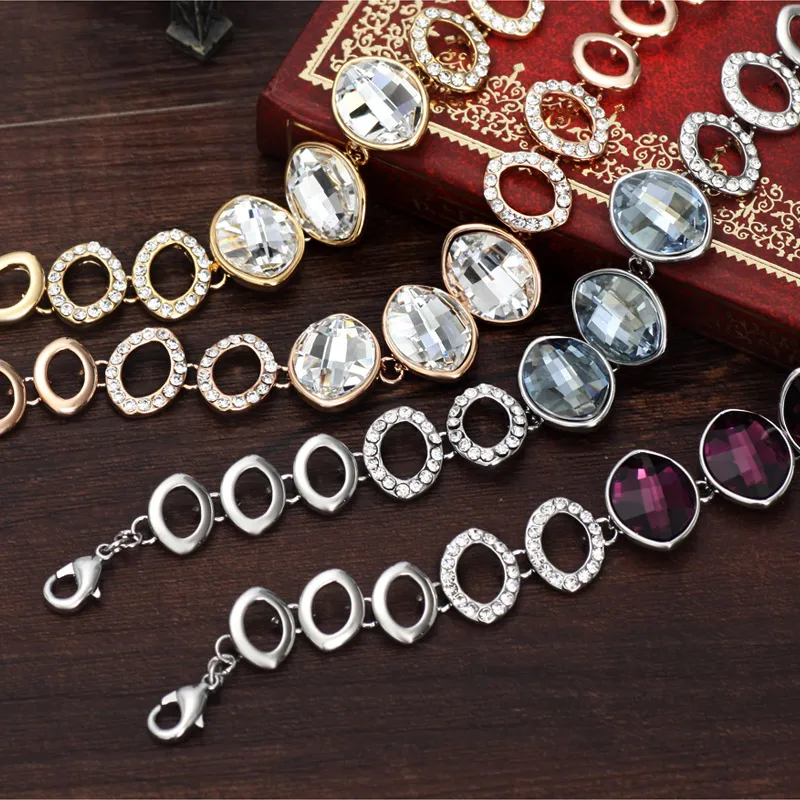 Женский браслет с овальными камнями Neoglory австрийские кристаллы и чешские Стразы