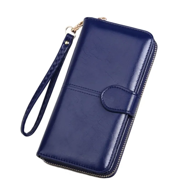 Dark Blue Long Женский кошелек, женский кошелек, женский кожаный кошелек, длинный тройной Кошелек для монет, держатель для карт, денег, клатч, браслет, многофункциональная молния - Цвет: Dark Blue Long