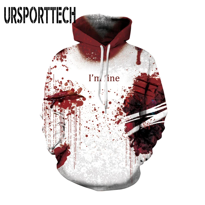 URSPORTTECH бренд ужасная рана 3D толстовки для мужчин и женщин крутой пуловер Белый