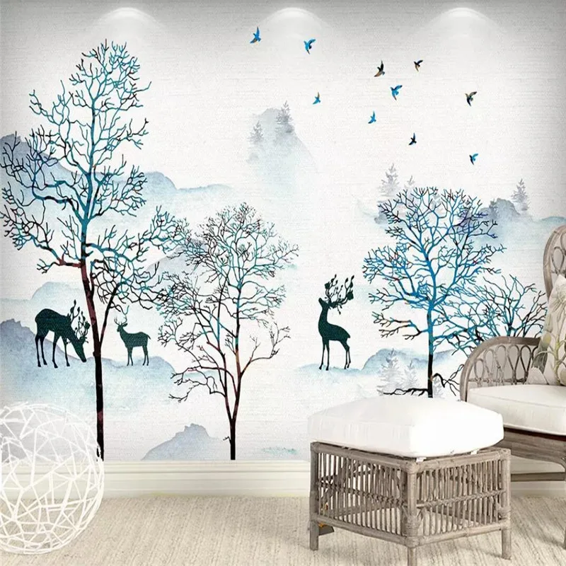 

Ink landscapes fortune tree background wall decoration painting professional custom mural wallpaper custom poster photo wall