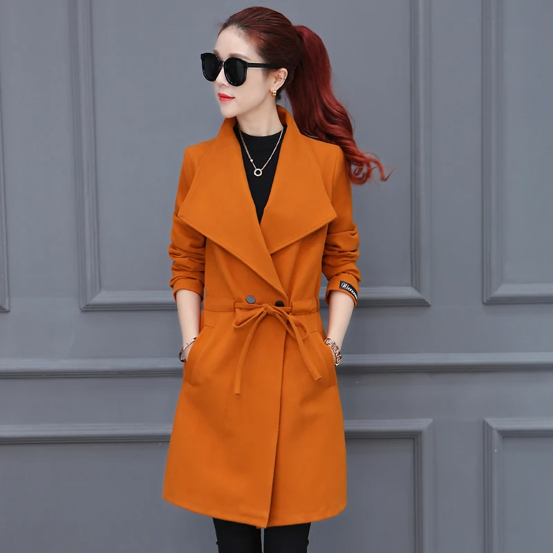 Новинка 2020 длинное однотонное пальто новый зимний модный Тонкий тренчкот для