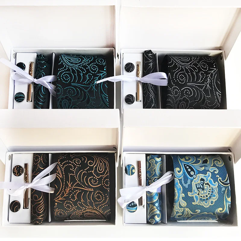 Комплект из галстука и запонок 8 см в подарочной коробке|Мужские галстуки носовые