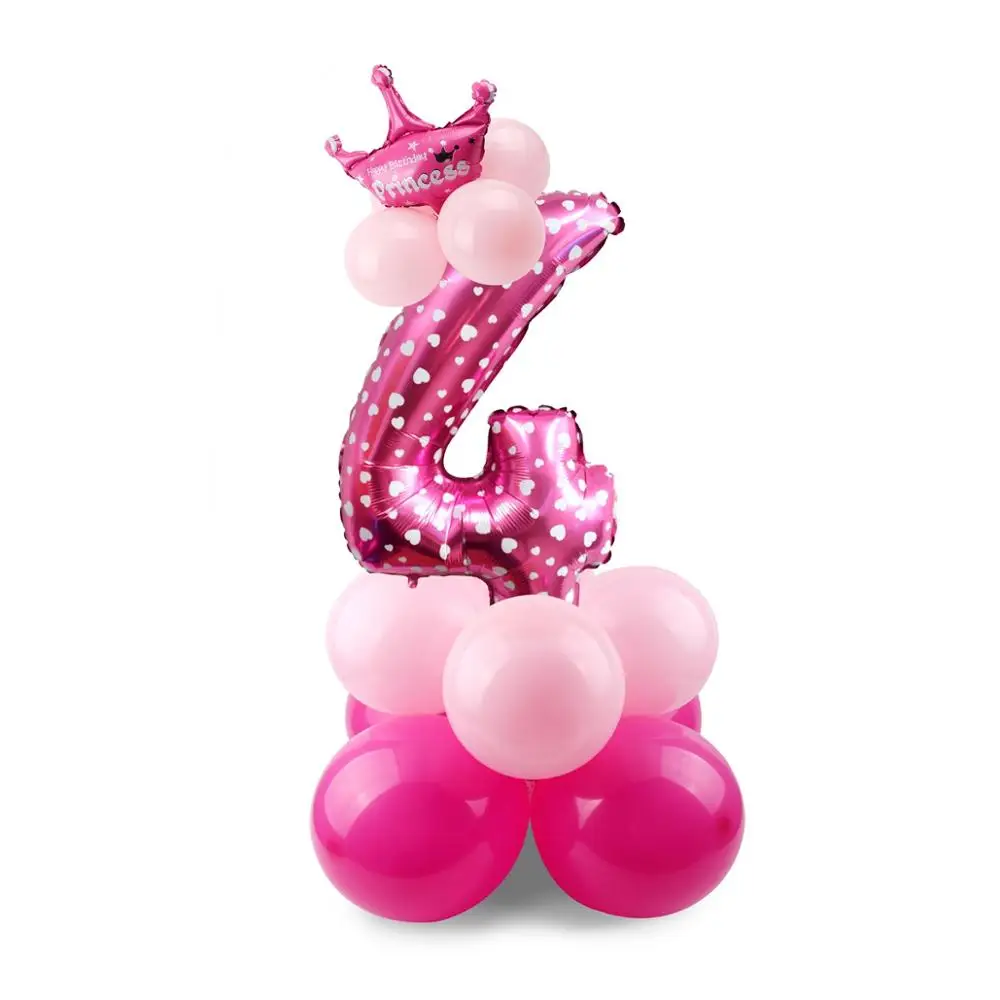 pink set 4 HUIRAN розовый и голубой номер воздушный шар из фольги шары Корона Декор ребенка душ принц принцесса балон с днем рождения поставки - Цвет: pink set 4