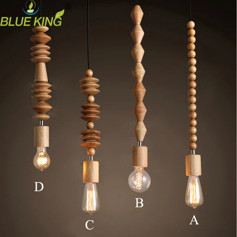 

modern pendant lights Retro style nature Oak wooden geometric beads pendant lamp dinning room droplight hanging Light Fixture