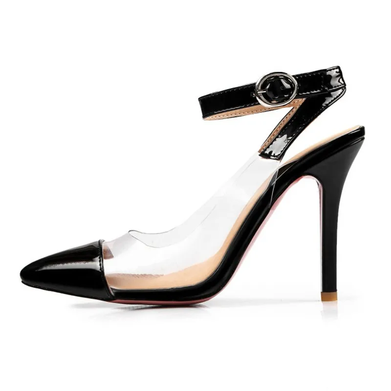 Женские пикантные прозрачные туфли-лодочки на очень высоком каблуке с ремешком и
