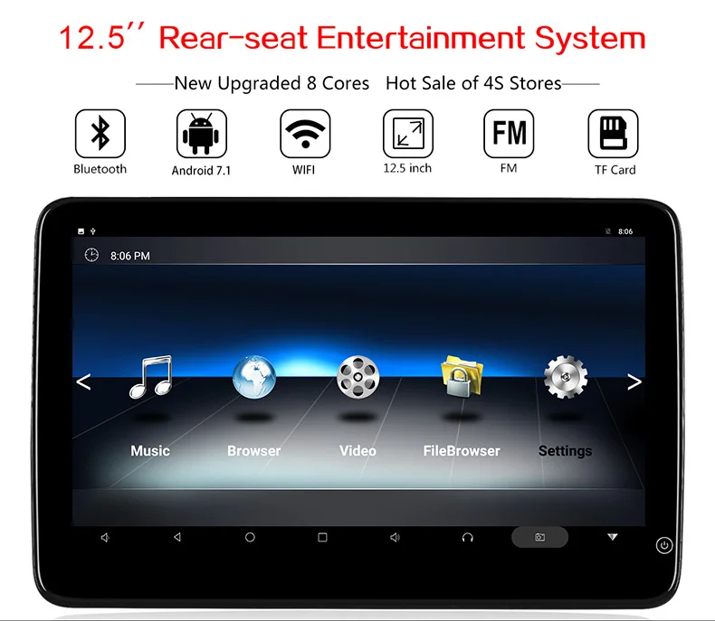 Автомобильный монитор Android 7,1 ТВ подголовник 12,5 дюймов HD 1080P 2.5D ультра-тонкий сенсорный экран DVD плеер WI-FI/Bluetooth/USB/SD/HDMI/FM MP5