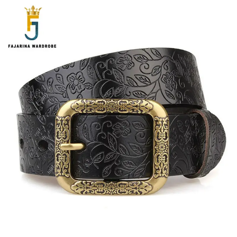 FAJARINA High-grade Ladies Fashionable Fashion 100% Cowhide Genuine Flower Pattern Strap Leather Belts for Women FBFAJA0146